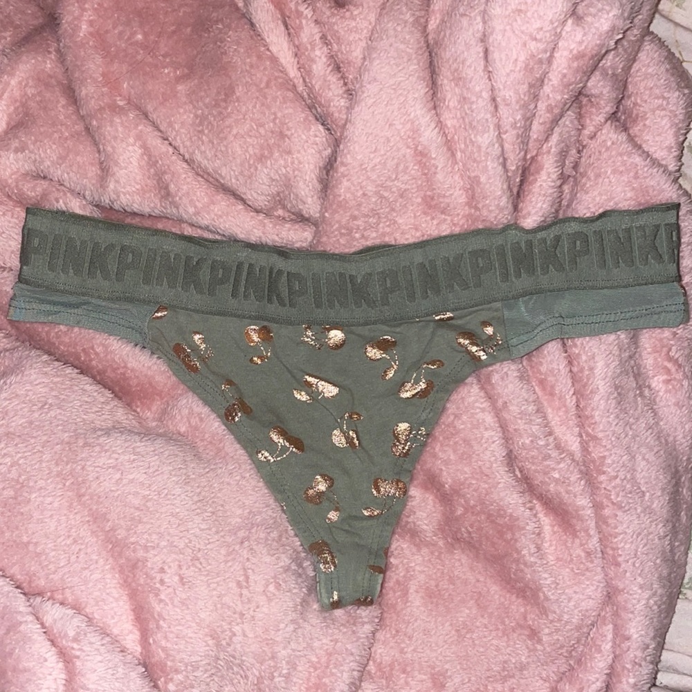 PINK Army Green Cherry Cotton Thong